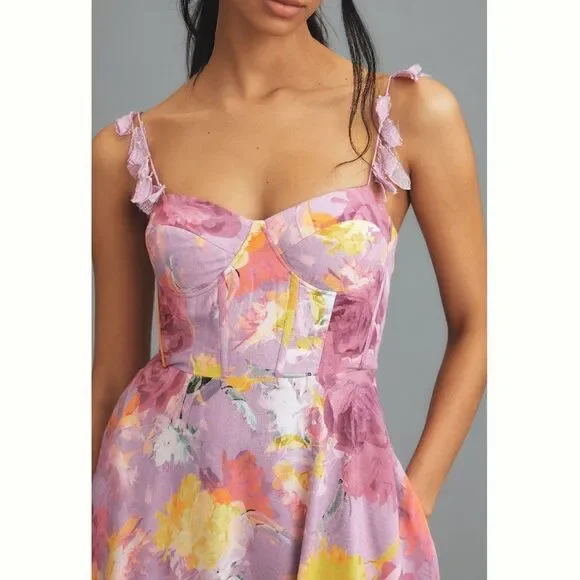 Anthropologie ML Monique Lhuillier Carmen
Sweetheart Linen Midi Dress / size 12 - Picture 4 of 13